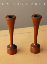 COOL MID CENTURY DANISH MODERN TEAK CANDLE HOLDERS VTG HANDCARVED 50S 60S WOOD picture