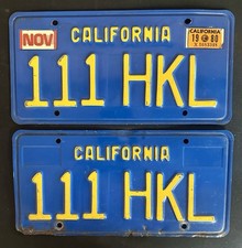Vintage 1970's era California License Plate PAIR CA BLUE w/1980 Tag- 111 HKL picture