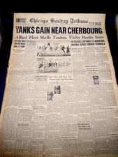 1944 Chicago Sunday Tribune WW2 DDay Newspaper Yanks Gain Near Cherbourg June 11 picture