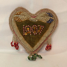An antique 1907 Iroquois (Haudenosaunee) beaded heart pincushion. picture
