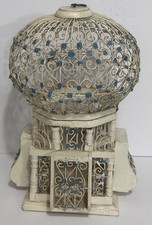 Antique Victorian Style Bird Cage Wood Wire Sphere Hot Air Balloon- White/Blue picture