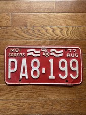 Vintage 200 Years Bicentennial 1976 Missouri License Plate Red 1977 AUG PA8 199 picture