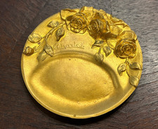 Antique Art Nouveau French C.Charles Gild Bronze Ormolu Stamp Coin Pin Tray Rose picture
