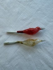 Two Antique German Blown Glass Bird Ornaments W Spun Glass Tails 1900s picture
