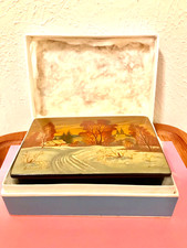 🔥LARGE Rare 22K GOLD base Winter Nature Scene Russian Lacquer Box FEDOSKINO picture