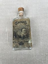 Antique 1878 Developed Bottle Grove’s Tasteless Chili Tonic Bottle Laughing Baby picture