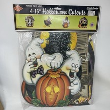 4 Vintage Beistle Halloween Witch Skeleton  Pumpkin Die Cut Decorations 1990 NOS picture