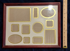 Vintage Cherry Wood Multi Photo Collage Frame Gold Foil Border 11 Cutouts Glass picture