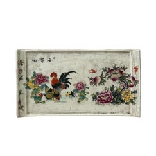Vintage Finish Rooster Flower Graphic Rectangular Porcelain Plate Art ws5042 picture