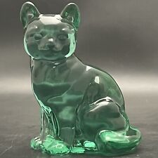 Fenton Art Glass Emerald Green Kitty Cat Figurine Sculpture c1983 USA 3.75