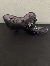 Fenton Purple Glass Flower Rose  Shoe Slipper Signed picture