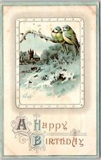 A Happy Birthday Birds On Twigs Snowy Season Greetings Postcard picture