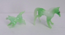 Lot of 2 Miniature Handblown Green/White Glass Horses picture