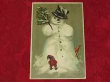 Antique Christmas PC *Large Snowman with Gnomes* Germany 1911 Postcard picture