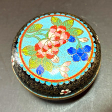 Vintage Chinese Cloisonne Enamel Small Round Trinket Box - Peony Floral picture
