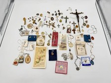 HUGE Lot of Antique Vintage Catholic Religious Medals Pendant Jewelry Cross AS I picture
