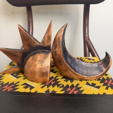 Vintage Moon Sun Bookends Copper Gold Ceramic Decor Celestial Witch Magical picture