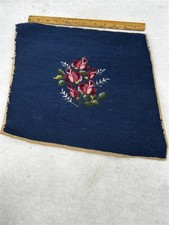 antique needlepoint piece 13 x 12 hand made blue pillow foot stool repurpose  picture