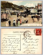 Vintage Boulogne-Sur-Mer France Beach Scene Postcard 1930 Hand-Colored picture