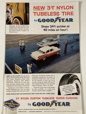 1956 Goodyear Tire Print Ad 3-T Nylon Custom Tubeless Twin Grip picture