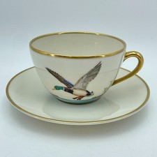 ABERCROMBIE & FITCH Andover China Mallard Cup Saucer Gold Trim Lodge 8in picture