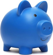 Medium Dark Blue Shatterproof Plastic Piggy Bank picture