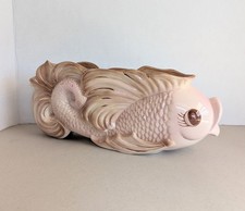 Vintage Pink Betta Fish Planter Vase Mid-century Hand Painted Gold Accents  picture
