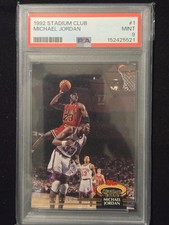 1992 STADIUM CLUB #1 MICHAEL JORDAN GRADED PSA 9 MINT DUNK ON PATRICK EWING picture