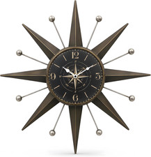 23.4-Inch Starburst Wall Clock, Mid Century Antique Bronze picture