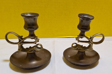 VTG Pair Dragon Devil Koi Fish Bronze Brass Chamber Candlestick Holder Finger picture