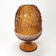 Vintage Amber LILY OF THE VALLEY Amber Cameo OPALESCENT Footed Fairy Lamp picture