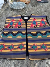 Vintage Girasol Mexican Folk Art Vest M Bird Fish Appliqué Southwestern Boho picture
