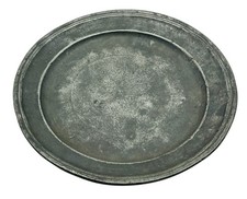 ANTIQUE Heavy Pewter Pilgrim Large 9” Plate From A Boston Estate RARE FIND picture