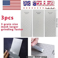 3PCS Diamond Knife Sharpening Plate Honing Bench Stone Kit Lot 200 400 1000 Grit picture