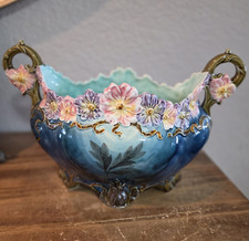 Antique 1890-1900 Art Nouveau Majolica Floral Jardiniere, Marked picture