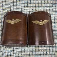 Vtg Pair Heirloom by Bosca Italy Brown Leather Brass American Eagle BookendsREAD picture