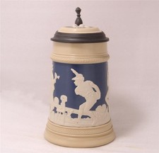 Antique Mettlach V&B Beer Stein #2182 Relief Bowling/Kegel Scenes c.1899 picture