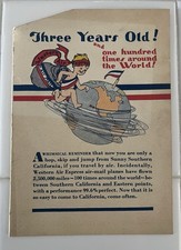 Rare Vintage 3 Years Old Western Air Express Third Anniversary Cartograph, 1929 picture