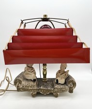 Vintage 1950s Asian Figurine TV Lamp Red Venetian Shade MCM Silvestri Style picture