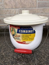 Vintage Columbian Enamelware Bucket 8” White Red Rim Steel Chamber Pot USA picture