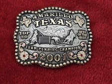 X~Treme Texas☆2001☆Team Penning☆RODEO CHAMPION TROPHY BUCKLE☆Amarillo☆Rare☆836 picture