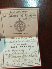 1927 Life Member St. Andrew of Glasgow No 69 Royal Arch Freemasonry masonic/998 picture