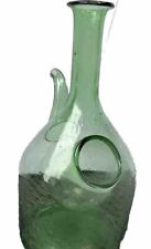 Wine Decanter Vintage Hand Blown Green Glass With Ice Chamber VTG picture