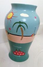 MEXICO Pottery Vase RETRO Style HAND PAINTED SIGNED CERAMIC Landscape picture