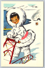 c1940s Oona Eskimo Igloo LA Californian Arctic Art Postcard picture