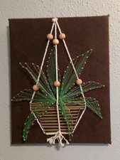 Vtg MCM Hanging Plant Basket String Art Wood Wall Decor 8