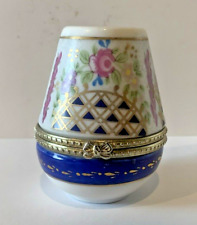 Vintage Hinged Porcelain Trinket Box Gold Trimmed Hand Painted Pink Floral picture