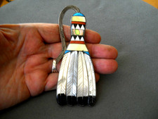 Native American Zuni MultiStone Inlay Sterling Silver Feather Dance Manta Pin 5