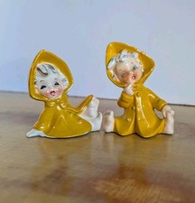 Vintage Enesco Yellow Raincoat Kids Figurines Mid Century Kitsch  picture