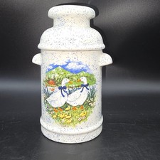 Vtg 1980s Country Goose Ceramic Milk Can Canister Cookie Jar Blue Speckled 11